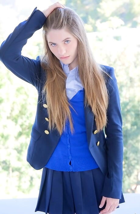 Hot american teen Alice March in fancy skirt suck huge cock and fucked hard 